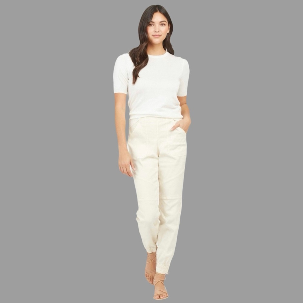 SPANX Cream Straight Leg Pants with White Top